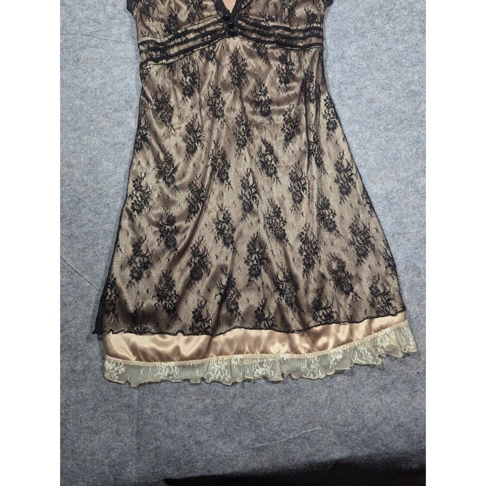Y2K Dainty Lace Black Cream Sz M Whimsy Goth Fairy Mini Dress - Picture 6 of 7